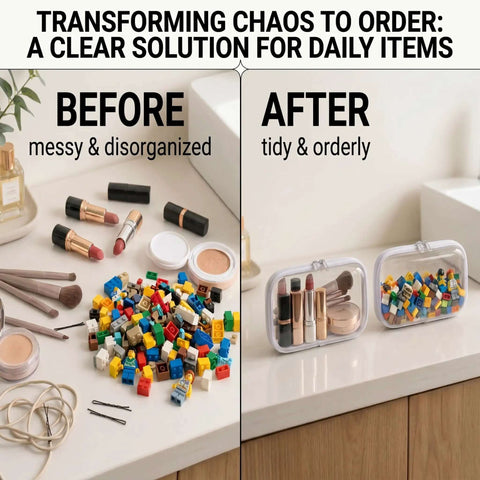 Tough As Nails Clear Hard Shell Zipper Pouches, 4 Pack Crush Proof Organizers for tidy makeup and toys.