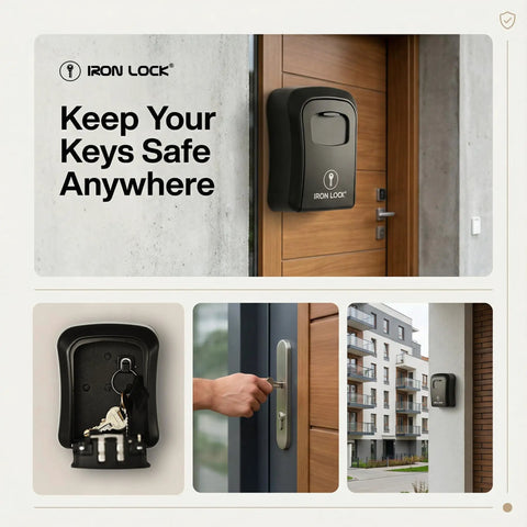 Heavy-Duty Key Lock Box Wall Mount with 4-Digit Combination on exterior of modern home, showing secure outdoor installation.