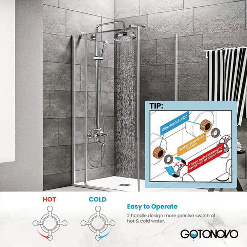 No Fuss All In One Rain Shower Fixture For Bathroom With 8 Inch Round Shower Head, polished chrome wall mount in use