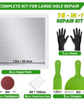 12-Inch By 12-Inch Drywall Repair Kit With 4 Big Patches, Heavy-Duty Aluminum Self-Adhesive Mesh, includes tools and accessories