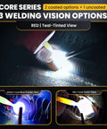Flex Series Red Shade 5-13 Auto Darkening Welding Lens 2x4-1/4 demonstrating teal clarity view in welding hoods