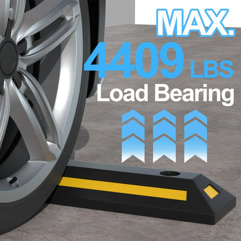 2 Pack Rubber Parking Blocks With Reflective Stripes Heavy Duty Garage Wheel Stoppers installed under car tire
