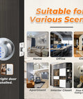 Keyless Electronic Entry Door Knob With Keypad, Smart Door Lock for home or office use, shown with various installation scenes.