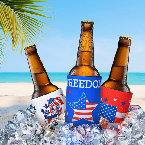 Red White Blue Can Cooler Sleeves 12 Pack For Fourth Of July Independence Day Party Favors Collapsible Insulated Drink Insulators