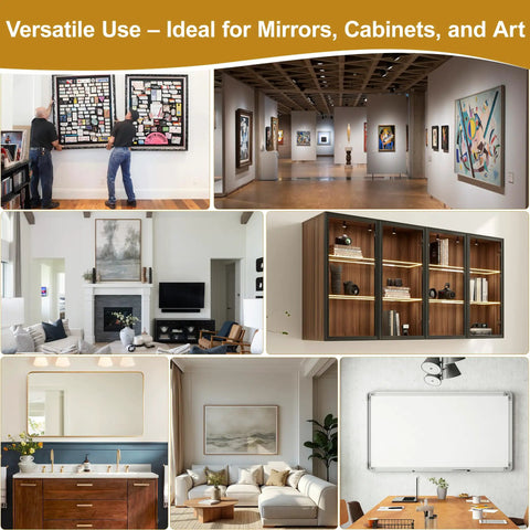 Versatile use of 30 Inch Aluminum Z Clip Hanger Set for mirrors, cabinets, art in home, office, gallery settings