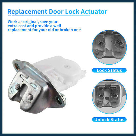 Plug And Play Rear Liftgate Door Lock Actuator For Subaru Crosstrek 2014 To 2023 showing silver motor casing with lock/unlock status.