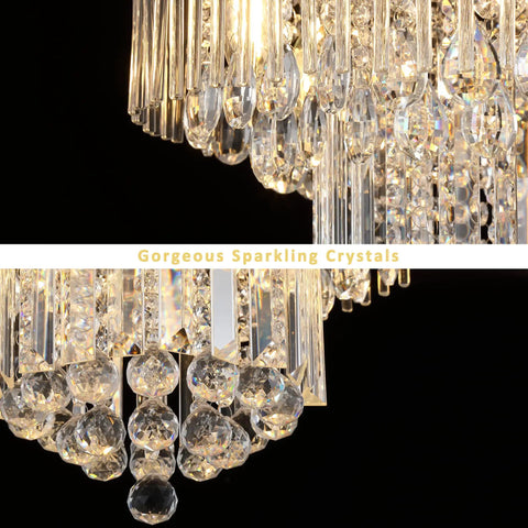 Close-up of Dope Modern Crystal Chandelier Flush Mount Light with 5 Raindrop Crystals, chrome silver finish, sparkling detail.
