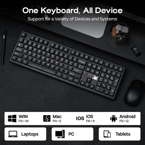 Full Size Wireless Gaming Keyboard With Massive 10000 Mah Battery And Smart Dot Matrix Display RGB keys on black surface for multiple devices.