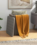 11.5 Gallon Waterproof Deck Box With Removable Lid And Faux Rattan Side Table For Outdoor Patio Storage, brown box with lid off
