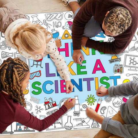 Children coloring Big Science Coloring Poster For Kids Giant Chemistry Lab Theme Coloring Sheet 31.5 By 43.3 Inches on floor