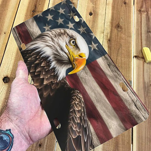 American Flag Eagle License Plate Cover Dope Rust Proof Stainless Steel Car Tag For Men And Women Vanity Plate Decor