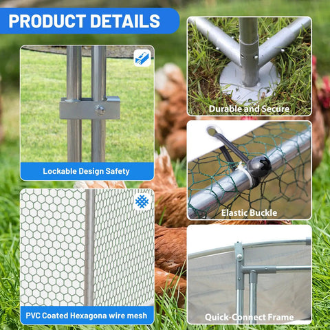 Product details of spacious walk-in dome roof chicken coop with run for backyard ducks and rabbits with galvanized heavy-duty steel frame