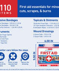 Care Science 110-piece first aid kit in a red case with blue latches, Amazon brand, 6 x 5.5 in.