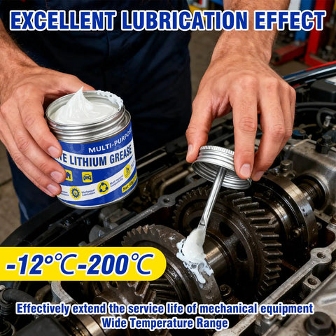 Mechanic applying Do It All Lithium Grease 60 Ml For Hinges, Bearings, Gears And More on engine gears for lubrication
