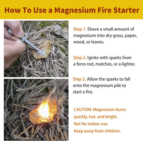 How to use Three Piece Magnesium Fire Starter Rod Set With 99 Percent Purity, 3.5 Inch Long And 0.63 Inch Diameter instructions