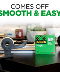 Desktop with Scotch Magic Tape dispenser and box, captioned 'Comes off Smooth & Easy'