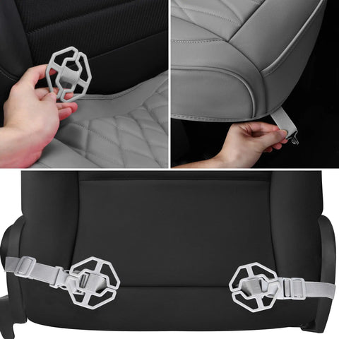 Detail of 2 Pack Leather Front Car Seat Covers Full Wrapped With Storage Pockets Non Slip Waterproof Seat Protectors showing adjustment straps