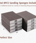 Assorted Grit Sanding Sponge Set For Handy Projects, Flexible Reusable Sanding Blocks In 60 80 120 220 Grits For Wood Drywall Metal