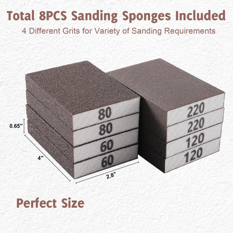 Assorted Grit Sanding Sponge Set For Handy Projects, Flexible Reusable Sanding Blocks In 60 80 120 220 Grits For Wood Drywall Metal