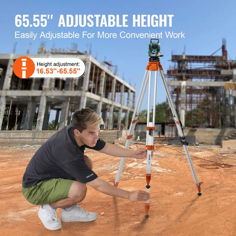 Heavy Duty Laser Level Tripod Stand With Five Eighths Inch Eleven Thread Mount Adjustable From Sixteen To Sixty Five Inches Aluminum Pro Grade Construction Retractable Legs Non Skid Feet Supports Up To Twelve Pounds on construction site