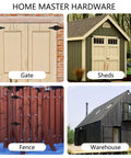 Collage of outdoor projects using 8 Inch Heavy Duty Gate Hinges For Wood Gates And Fences Black Six Pack With Screws And Mounting Hardware.