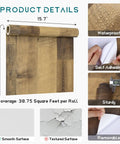 Peel And Stick Butcher Block Countertop Wallpaper Waterproof Wood Grain Vinyl Roll details with size, texture, and features.