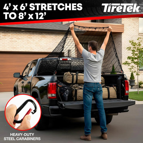 Pro Grade Bungee Cargo Net Rock Hard 5Mm Latex Core 4X6 To 8X12 Double Stretch Mesh Grid With 12 Steel Carabiners For Pickup Truck Bed Secure Your Daily Travel Gear
