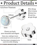 Drop Dead Stunning Opal Studs Flat Back Titanium Earrings For Women Hypoallergenic Screw Back Jewelry, showing 5mm size with floral ear back.