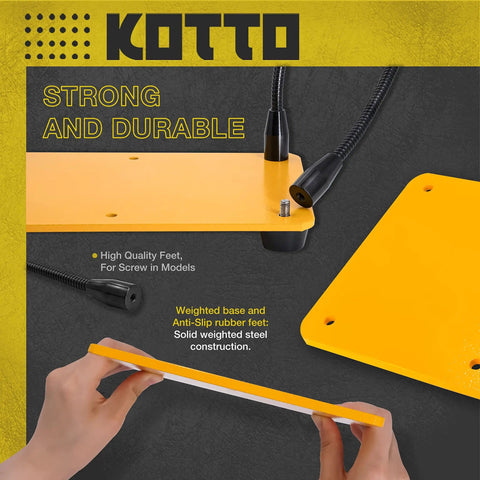 Hands holding Four Arm Gooseneck Helping Hands Soldering Stand with Steel Weighted Non Slip Base highlighting stability.