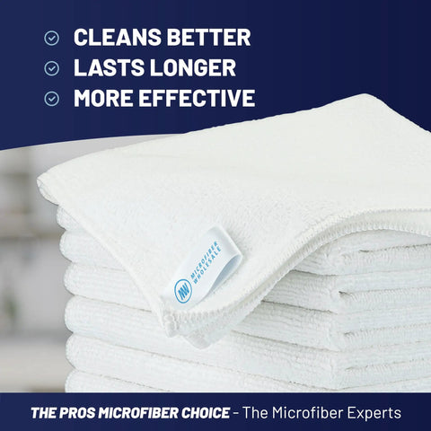 Stack of lint-free microfiber cloths 12 pack 12x12 for auto detailing, glass, windows, screens, and home cleaning, pro grade towels.