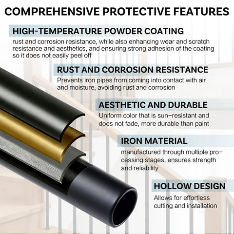 Round Wrought Iron Look Stair Balusters Heavy Duty Interior Exterior Deck Railing Spindles Built Tough For Home Projects 44 Inches Tall black coating features