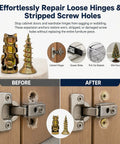 Heavy Duty 6x14mm Short Expansion Screws Kit For Cabinet Door Hinge Repair And Stripped Thread Fix, before and after images.