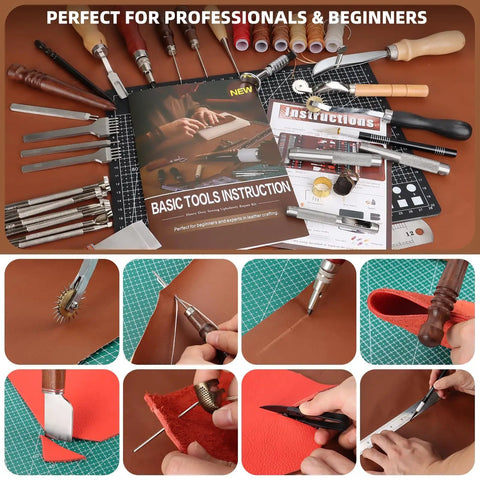 All In One Leatherworking Tool Kit With Cutting Mats Apron Stamping Engraving Punching Sewing And Sanding Tools for leather projects