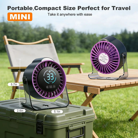Rechargeable Desk Fan With 100 Speed Stepless Control LED Display And Night Light 7 Blades 12 Hour Battery Compact Portable