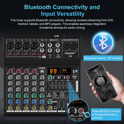 Six Channel DJ Mixer For Home Studio Beatmaking Boss Performance With USB Audio Interface, 99 DSP Effects, Bluetooth Streaming