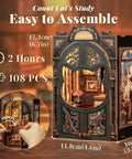 Count Cat's Study Book Nook Kit DIY Miniature Dollhouse For Grownups, 3D Wooden Puzzles, 108 Pieces, Cozy Reading Nook Diorama