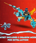 Ninjago Destiny's Bounty Race Against Time 71797 set showing two dragon models against red background with text overlay