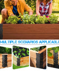 Set Of Eight Heavy Duty Raised Bed Corner Brackets With Wood Screws Rust Resistant Metal Connectors For 20 To 24 Inch Beds Easy Install Edging For Vegetable Planter Garden Matte Black Finish shown in use on a wooden garden bed.