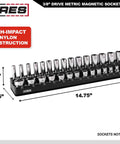 3/8 Inch Metric Magnetic Socket Organizer Holds 15 Standard And 15 Deep Sockets, high-impact nylon construction, socket holder dimensions
