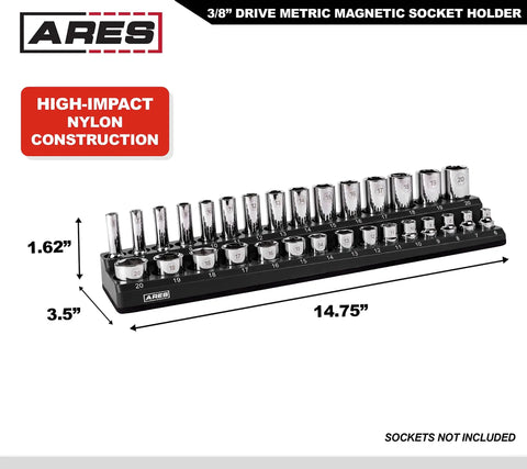 3/8 Inch Metric Magnetic Socket Organizer Holds 15 Standard And 15 Deep Sockets, high-impact nylon construction, socket holder dimensions