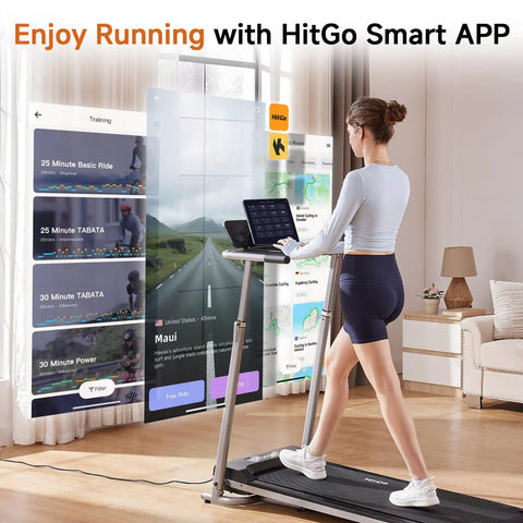 Person using 2 In 1 Folding Treadmill With Height Adjustable Desk For Home Office Use, Standalone Workout Machine Reaches Up To 8 MPH