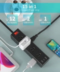 Flat 10ft Power Strip With USB C And 12 Outlets Surge Protector For Home Office Dorm Room Tangle Free Extension Cord Black Ideal For Charging Laptops Phones Tablets And More