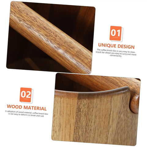 Close-up of Solid Build Wood Semi Automatic Espresso Grounds Knock Box showcasing unique wood design and clean edges.