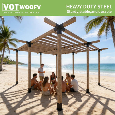 Heavy Duty 5 Way Cross Shaped Pergola Bracket Kit For Outdoor Lumber Posts 3.5 By 3.5 Inches Galvanized Steel Waterproof Finish Fits Gazebos Patios And Log Cabins One Pack