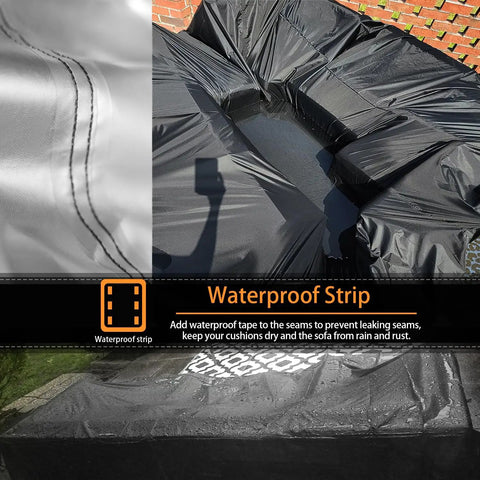 All Weather Patio Furniture Set Cover For Outdoor Sectional Sofa And Table And Chair Sets No Hassle Water Resistant Large 315 Cm L By 160 Cm W By 74 Cm H Fits 7 To 9 Piece Sets Weatherproof Protection with waterproof strip detail