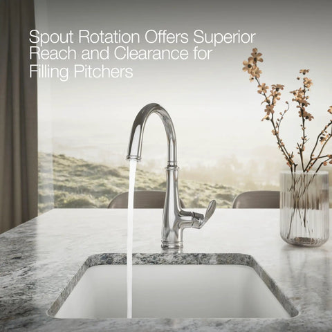 Bellera Bar Sink Faucet With High Arc Swing Spout And 360-Degree Rotation installed on modern countertop