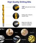 99-piece titanium-coated twist drill bit set with 135° tip for wood, cast iron, aluminum alloy, fiberglass, and plastic