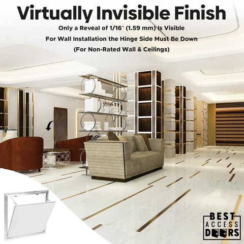 Heavy Duty No Hassle Slick Seamless 22 By 30 Drywall Inlay Access Panel For Walls And Ceilings shown in upscale interior.