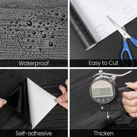 Waterproof and easy to cut 24 Inch By 196 Inch Black Wood Peel And Stick Wallpaper For Furniture Self Adhesive Film Durable Finish