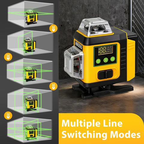 360 Degree Self Leveling Laser Level With Tripod For Construction, Green 4D Laser, High Visibility And Precision, Safe Class II, Bright Line And Dot Projection, Ideal For Layout, Elevation, Plumb, And Leveling Projects, multiple line modes